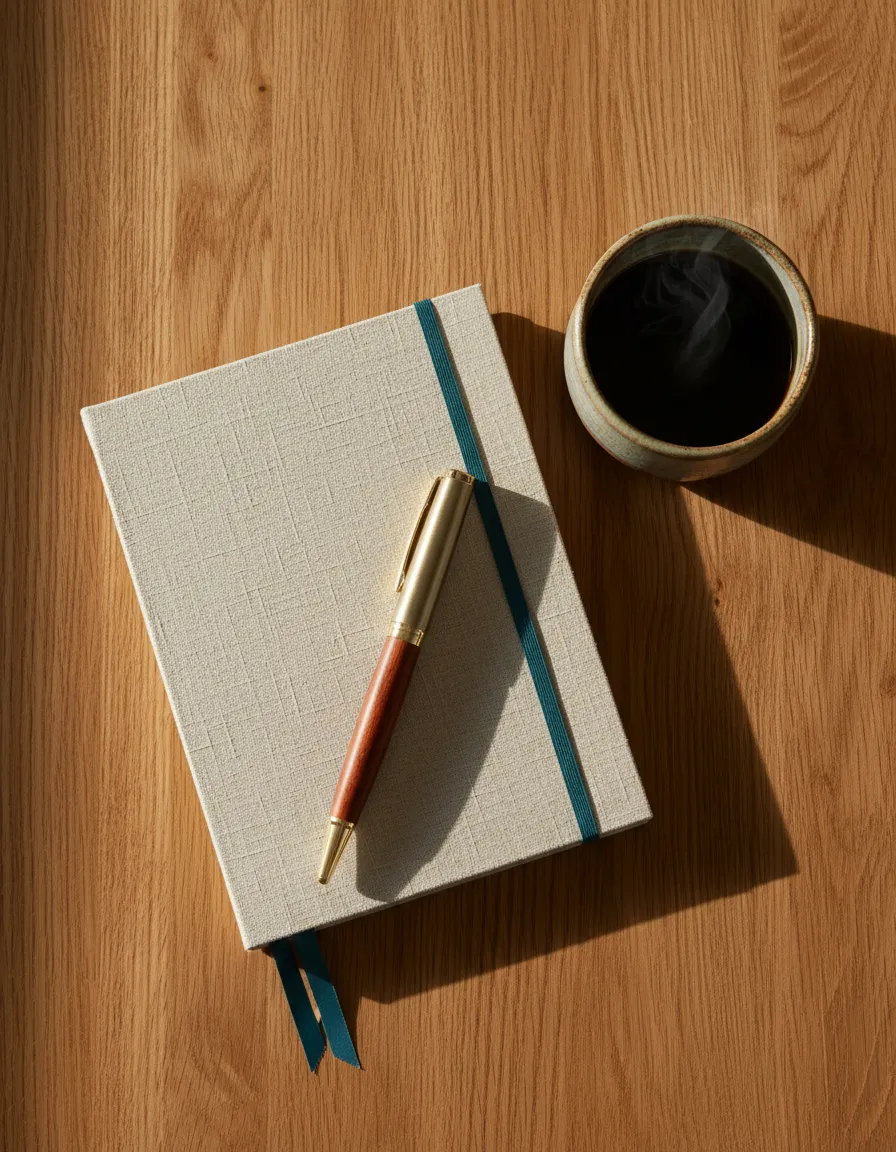 A journal and open text indicating strategic mindset planning