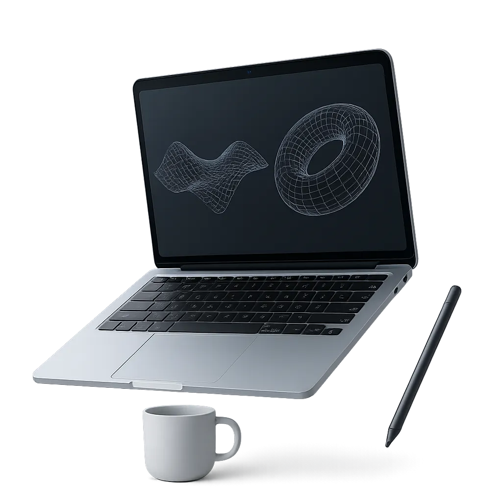 Cutout visual of a modern digital agency workspace with high-end tech hardware and responsive web prototypes