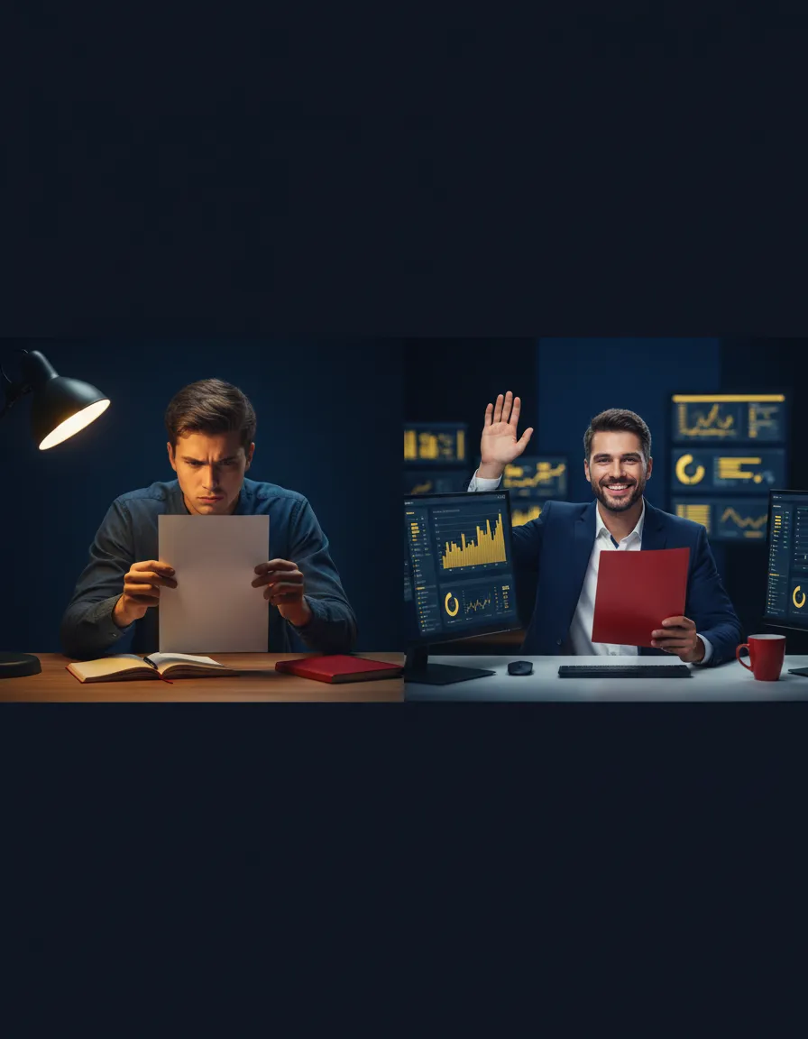 Comparativa visual: Estudiante frustrado vs Asistente contable preparado y contratado