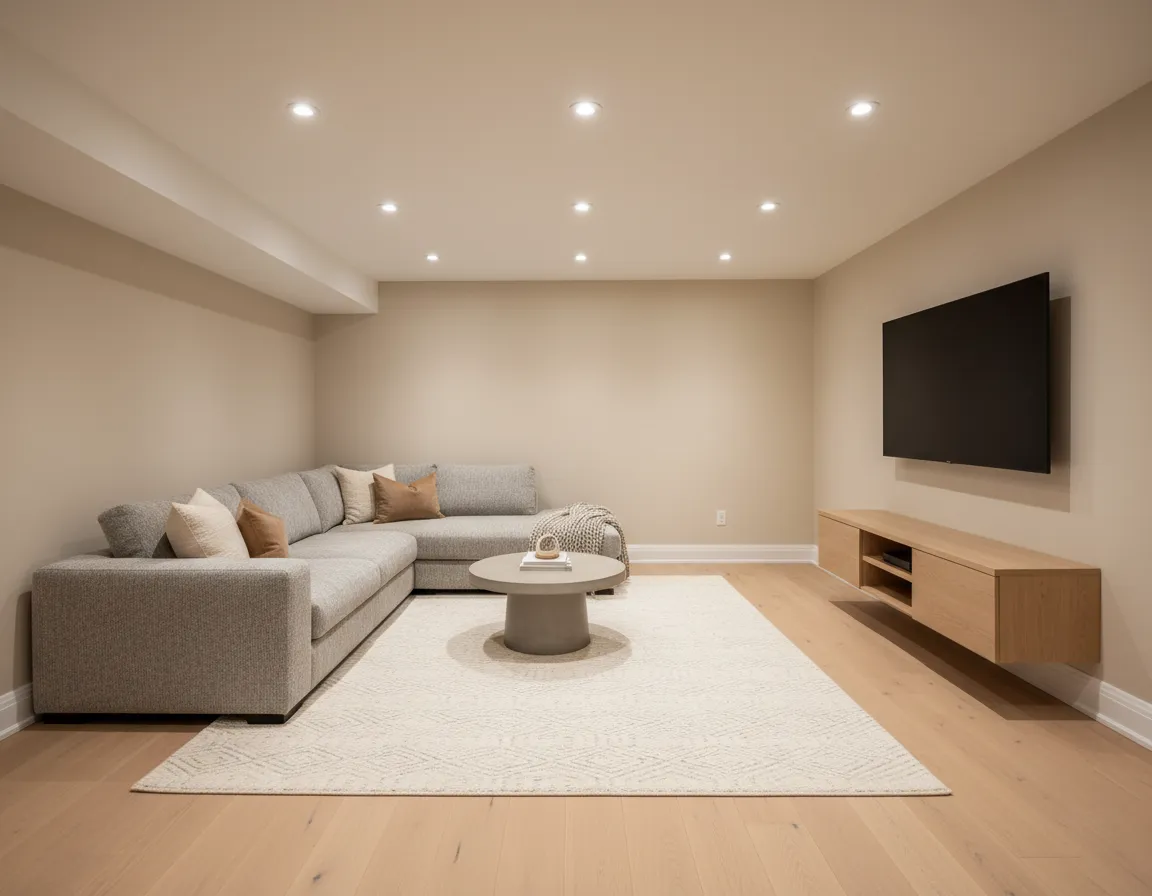 Finished basement living area renovation