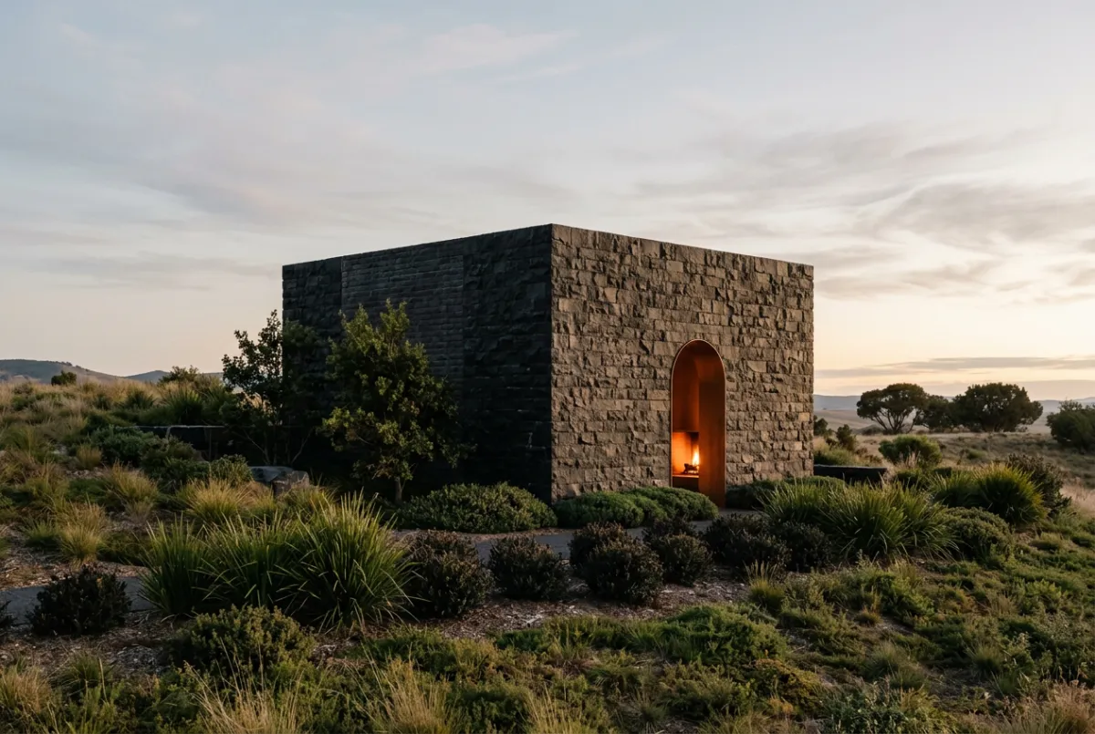 The Obsidian Pavilion - Modern cantilevered hillside retreat with glass and dark slate