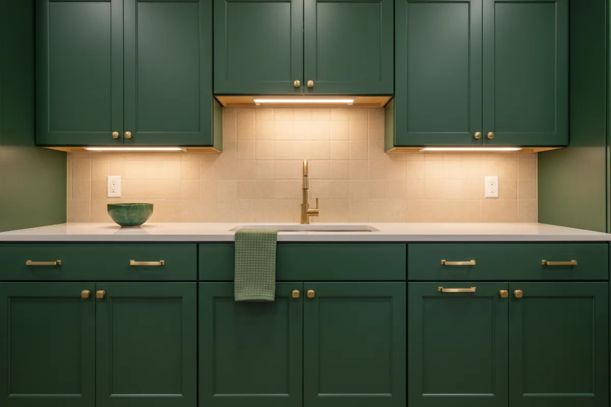 Refinished kitchen cabinets displaying a smooth factory-like painted finish