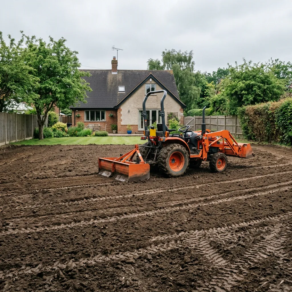 Residential yard grading with tractor and box blade