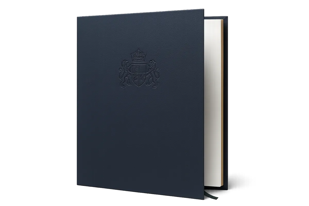 Textured executive folder with FIMAU Strategy Previews and Ministry Sustainability Roadmap documents
