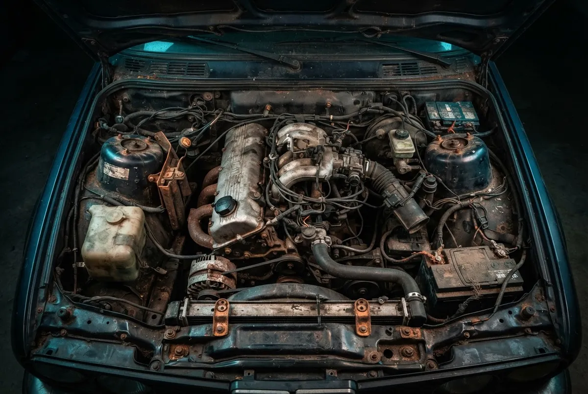 Non-running car engine compartment mechanical fault detail