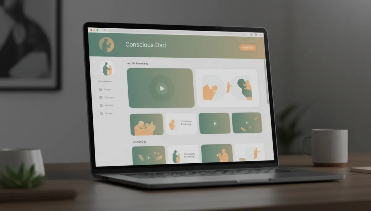 Captura simulada del canal de YouTube de Papá consciente mostrando miniaturas de videos sobre paternidad y crianza consciente