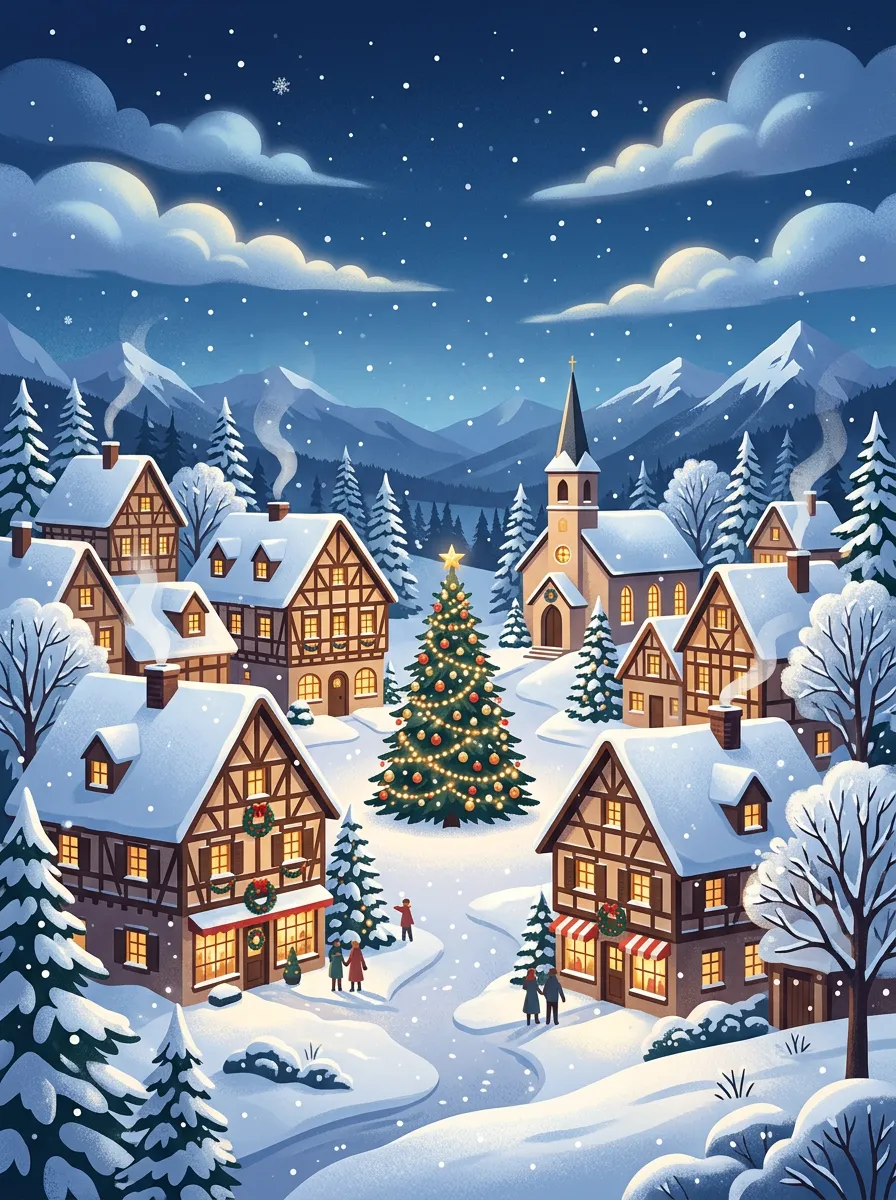 Cover art for a new Christmas production showing a snowy village scene