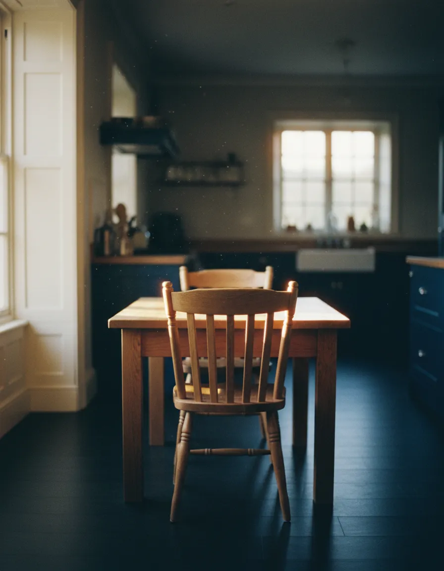 Evocative photo of a kitchen table reflecting past money conversations