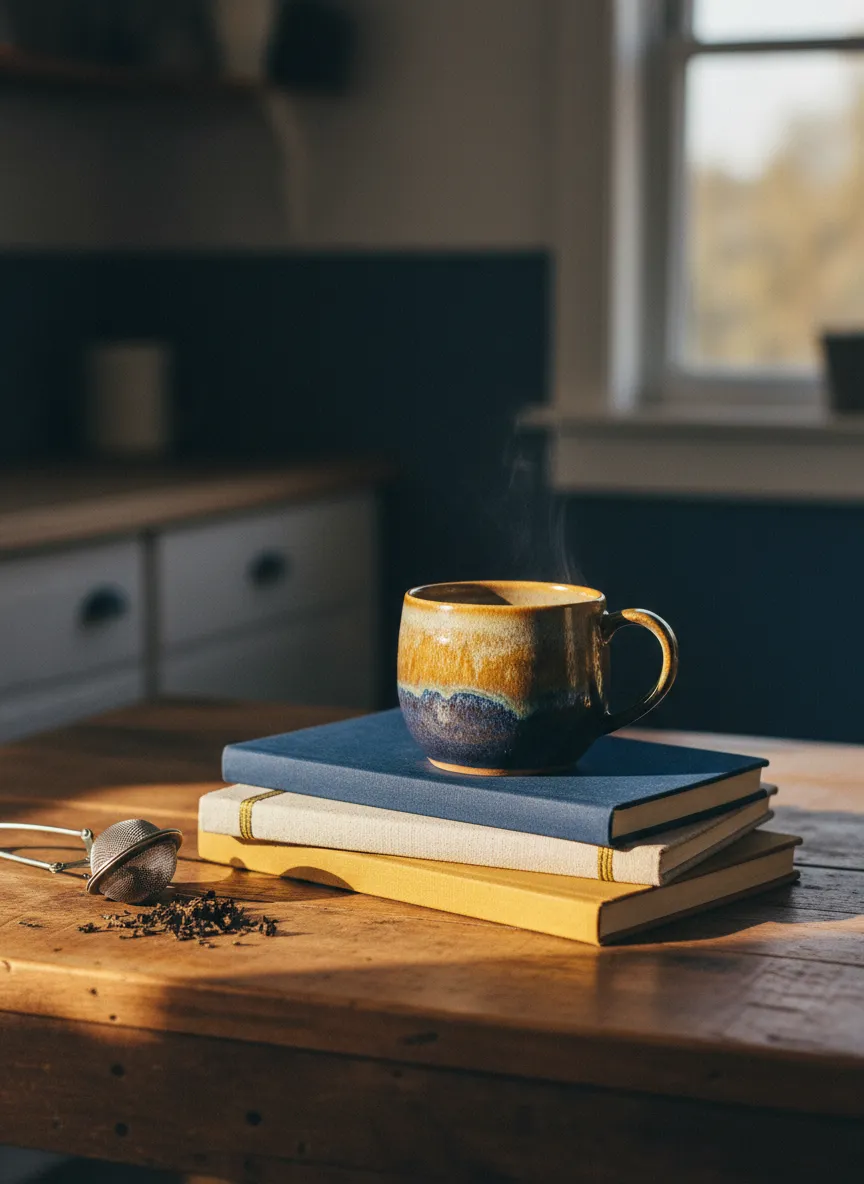 A quiet visual of a peaceful floral arrangement or warm coffee cup.