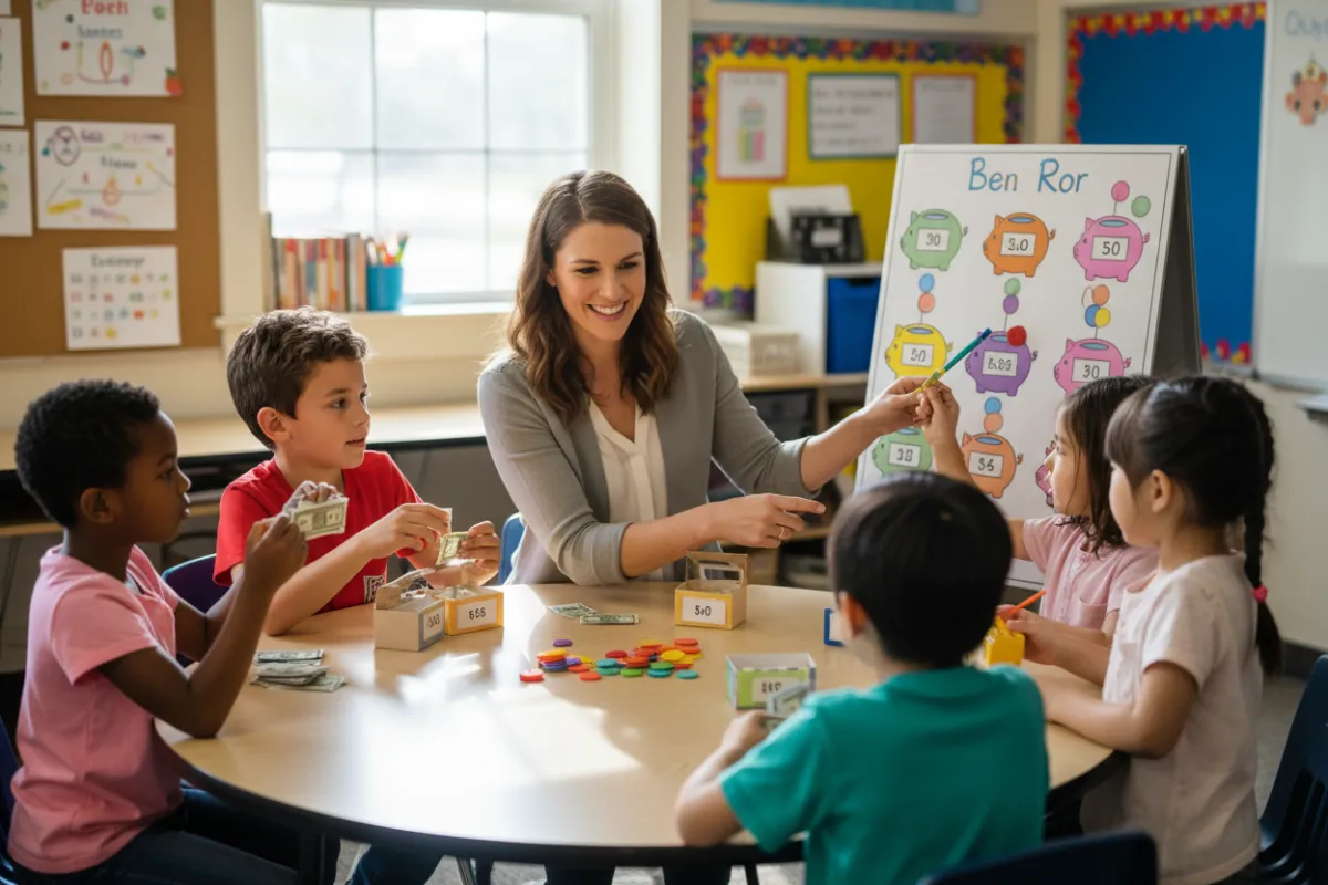 Teacher supporting children during a learning activity