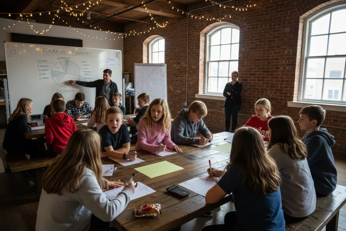Teen completing a self-paced financial literacy lesson on a laptop