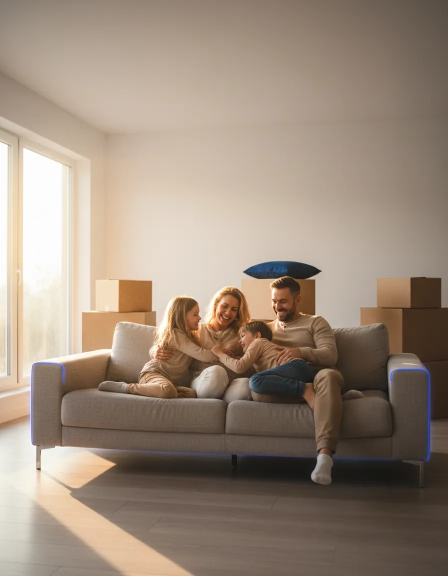 Happy family relaxing in their new home