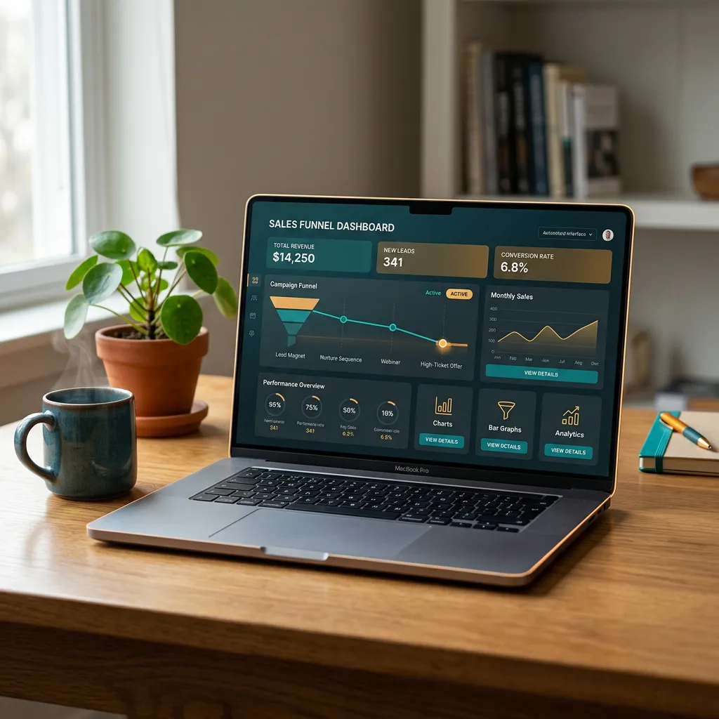 Framed preview of a high-converting automated sales funnel and dashboard interface