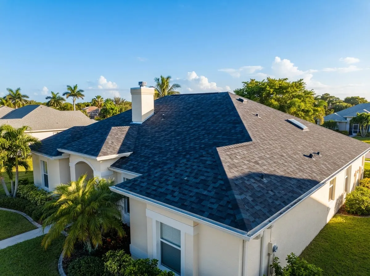 Clean, well-maintained residential tile and shingle roof on a Port St. Lucie Florida home