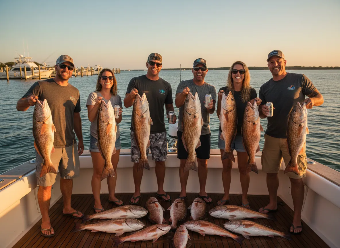 Group photo with multiple big fish