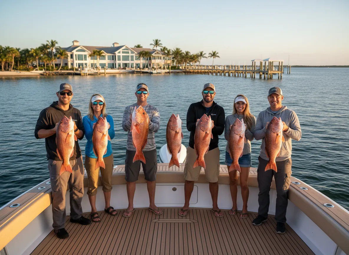 Guests enjoying offshore fishing and luxury waterfront lodge in Galveston