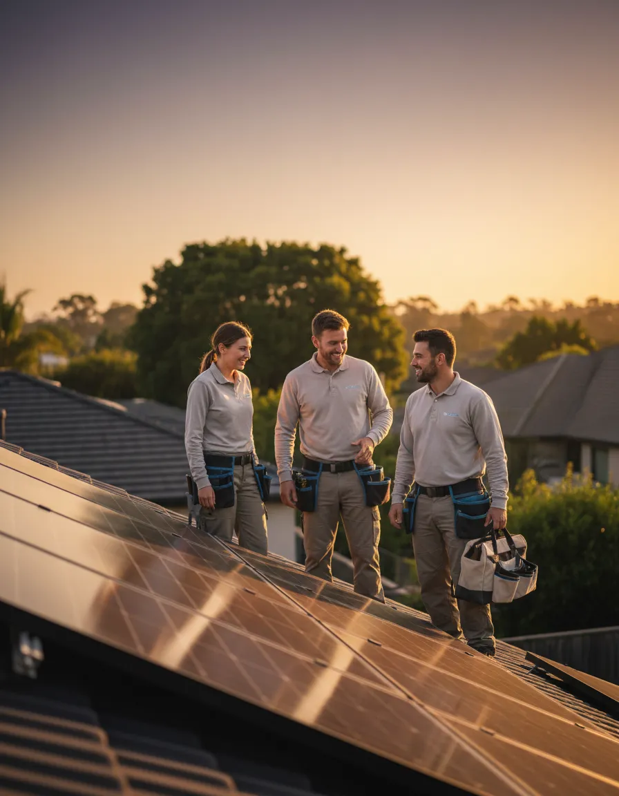 Solar installation professionals working on a residential roof