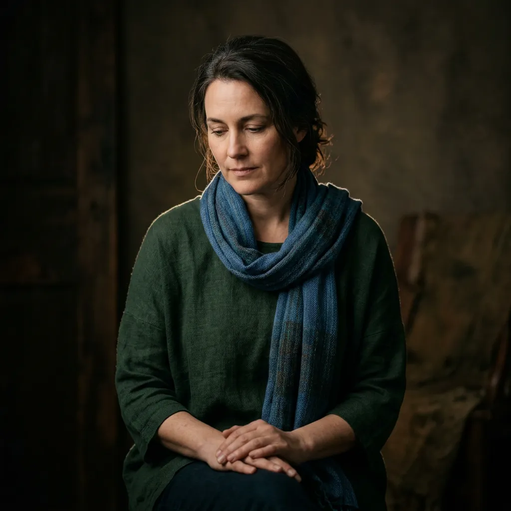 Compassionate portrait of a thoughtful woman reflecting quietly