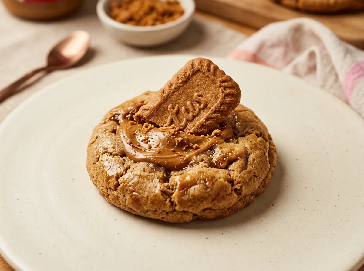Biscoff cookie butter spread infused cookie with crunchy caramelized biscuit