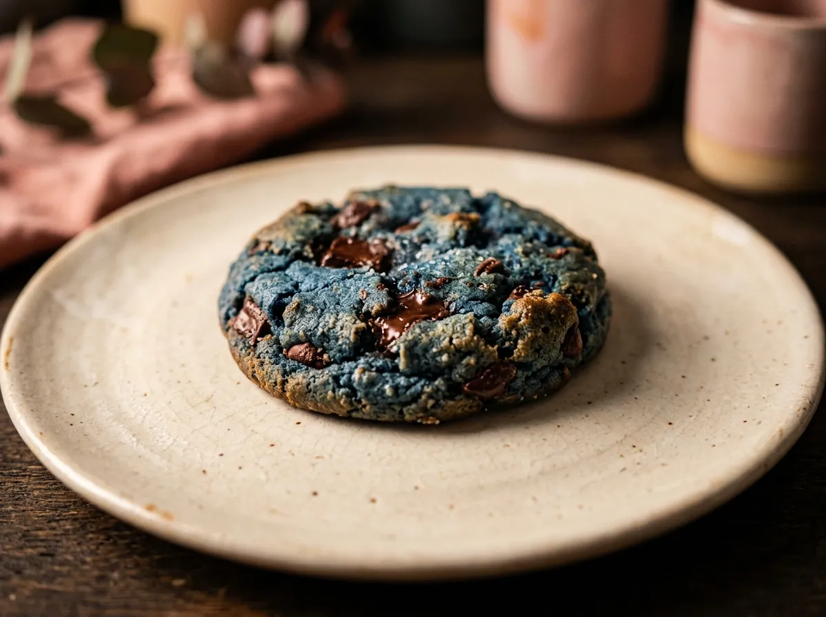 Cookie Monster bright blue artisanal cookie with chocolate chip blend
