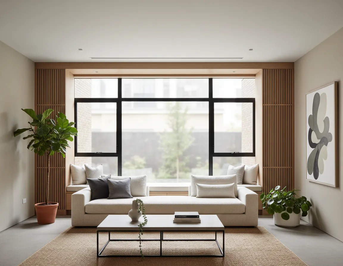 Stylish living room interior with custom finishes