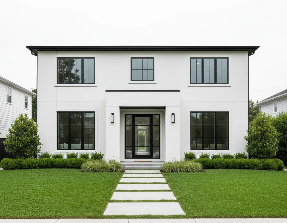 Front view of a bright, modern home exterior