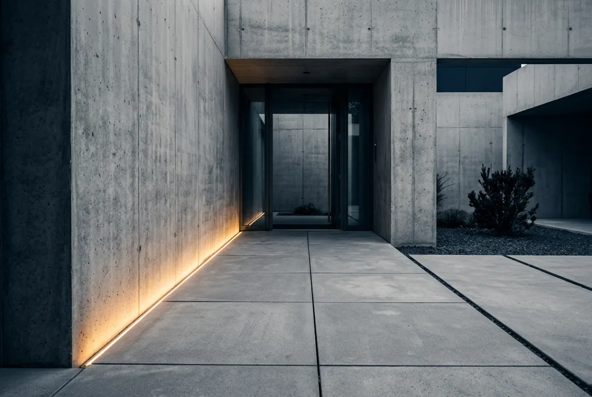 Instalación de concreto decorativo estampado y losa pulida arquitectónica