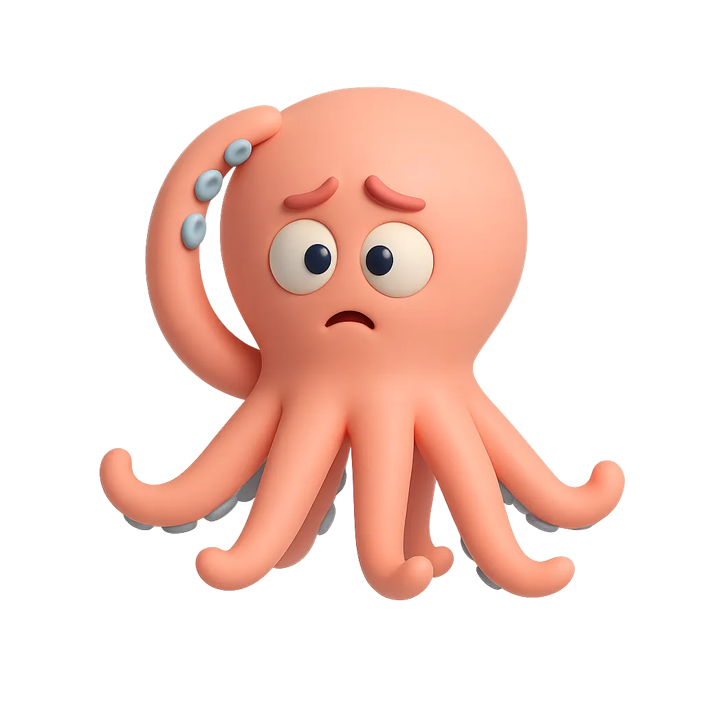 Cute confused 3D octopus floating gently