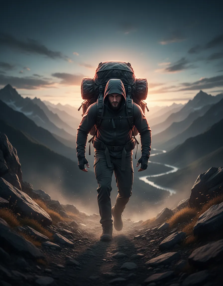 A high-level athlete carrying a heavy 20kg ruck outdoors