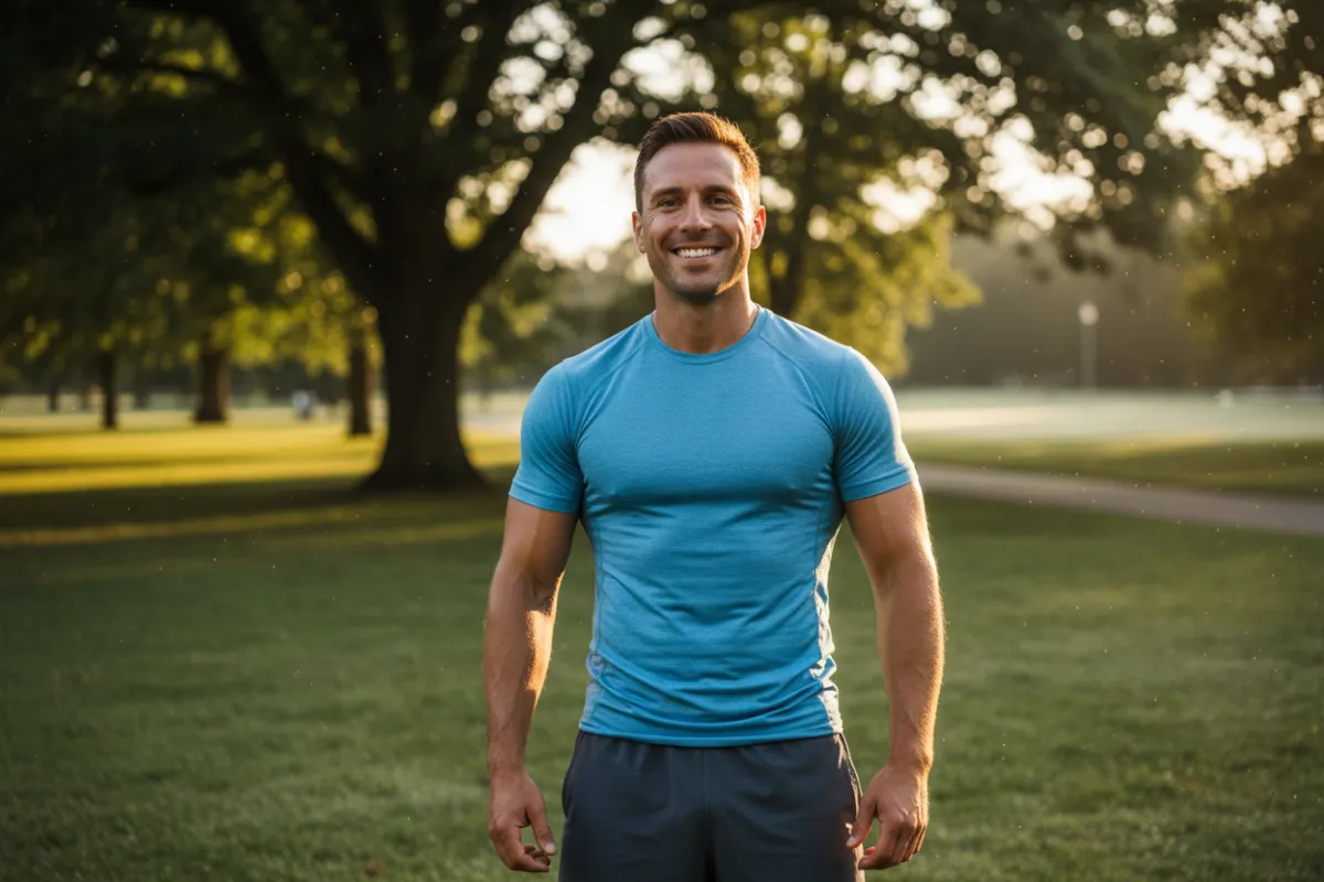 Before and after style portrait of Mike R., age 34, after losing 35 lbs.