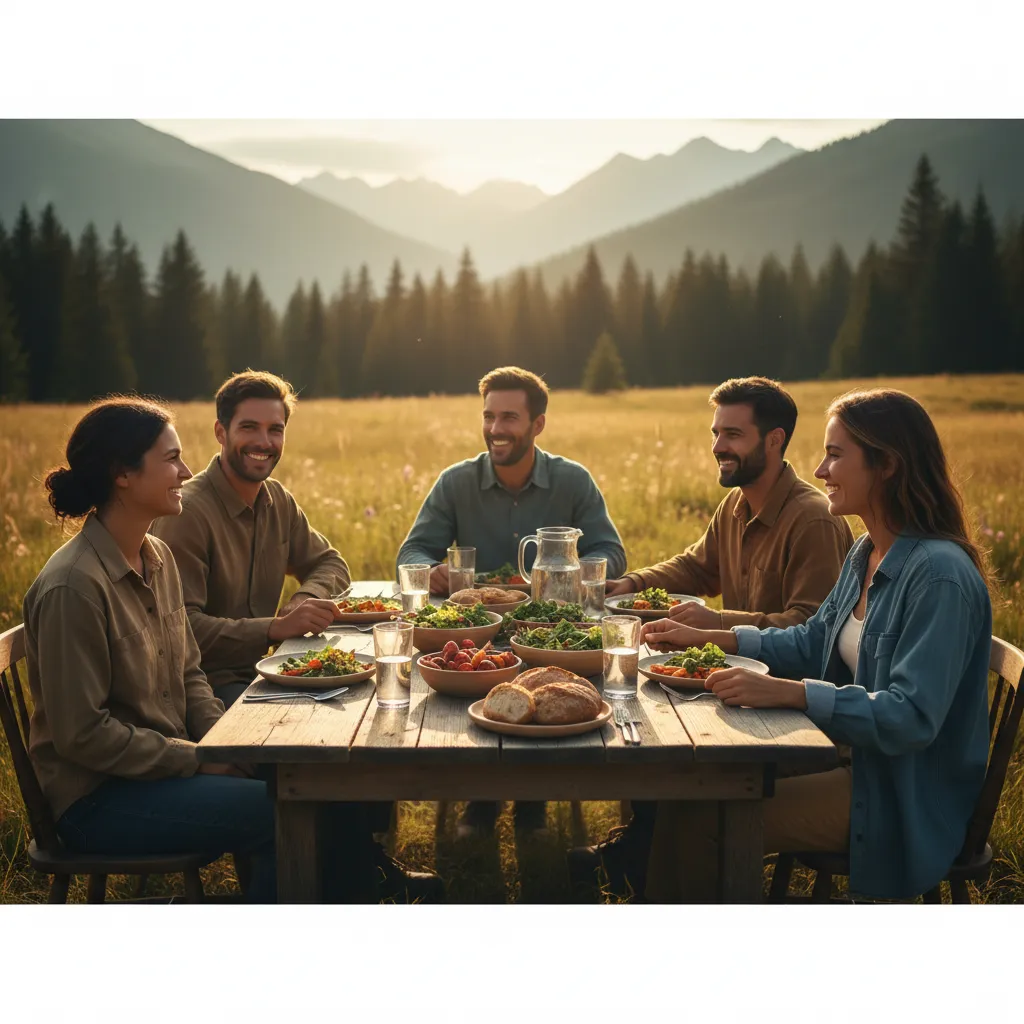 A warm outdoor meal shared by families under natural sunlight.