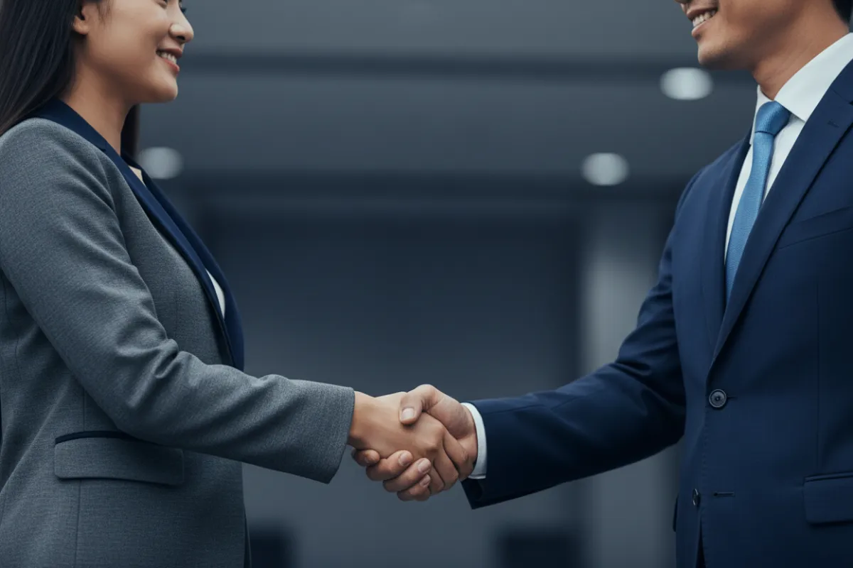Professional shaking hands at event