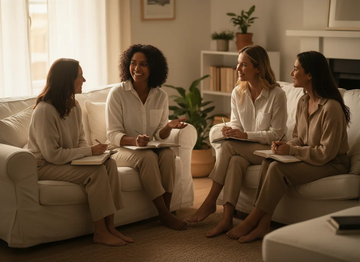 Women gathered together in soft, warm light