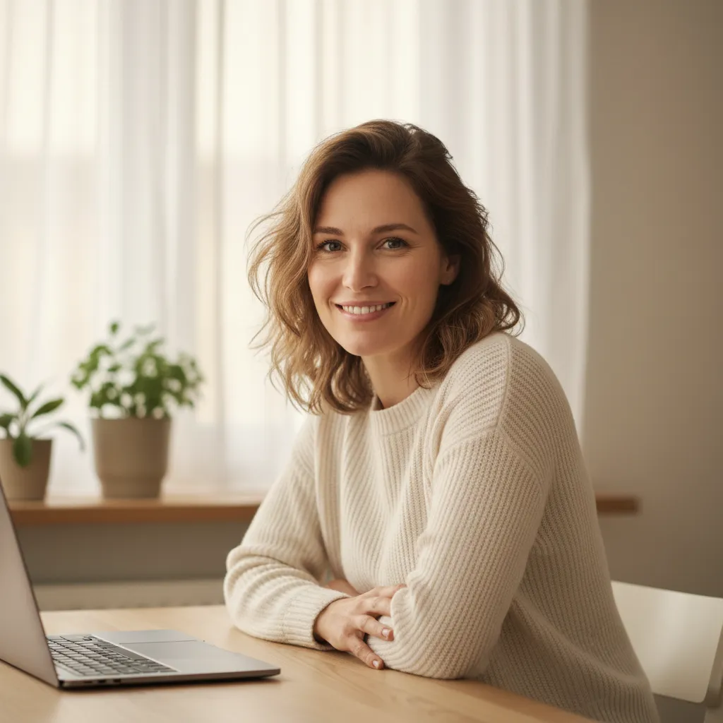 Kvinna i 30-årsåldern som driver webbutik, 1:1 avatarbild.