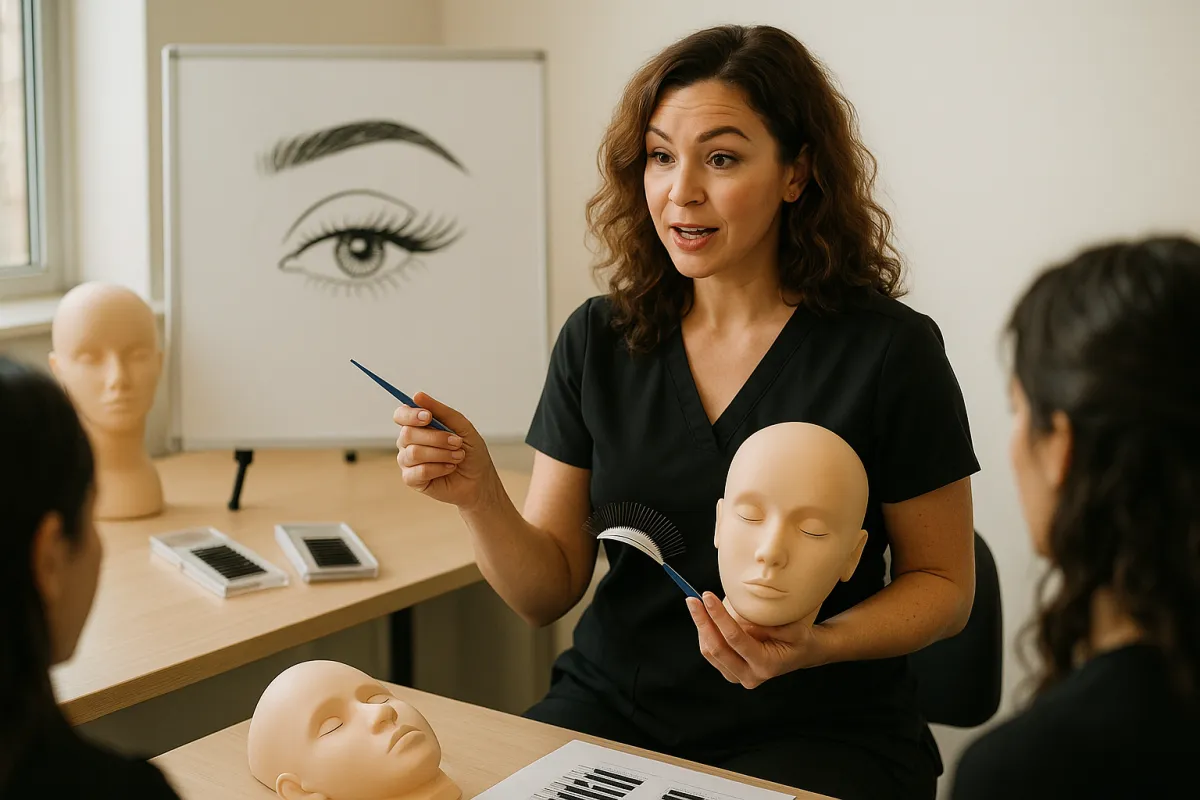 Lash instructor teaching students in Texas Lash License Program Dallas classroom