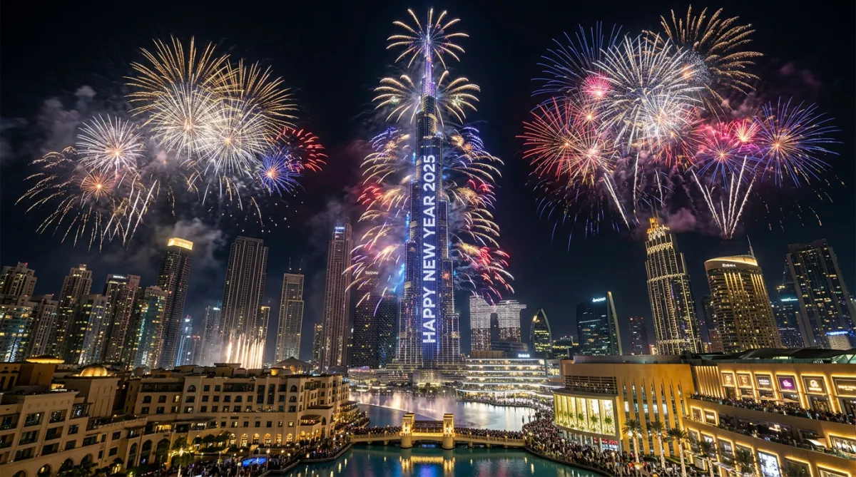 New Year celebrations with fireworks over the Burj Khalifa.