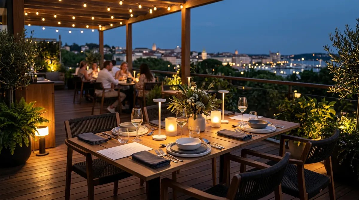 Outdoor evening dining setup for Ramadan and Eid gatherings