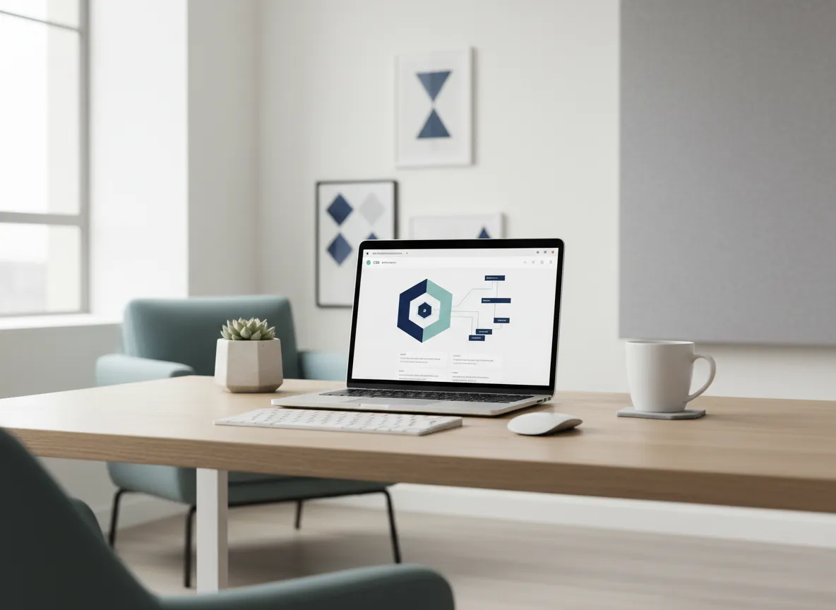 Modern workspace with laptop showing CRM automations