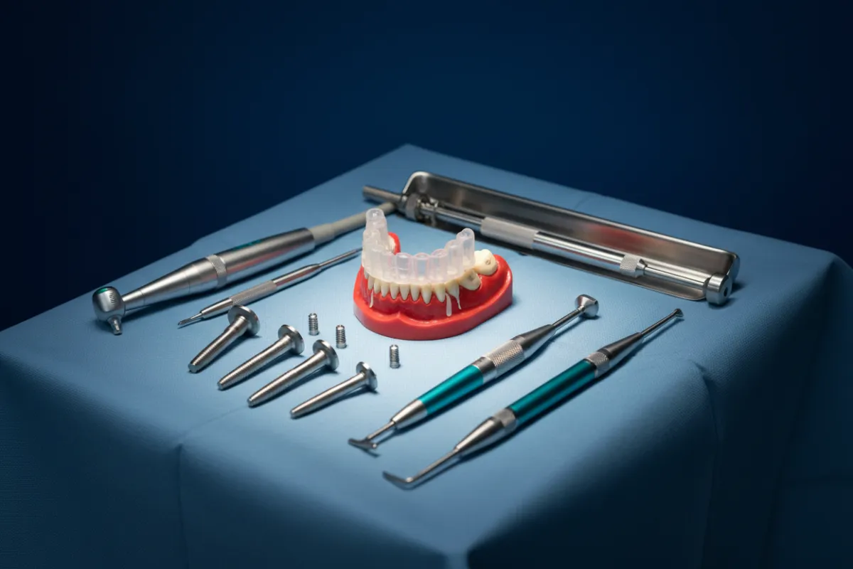 Surgical field setup with guided implant protocols for advanced clinical training