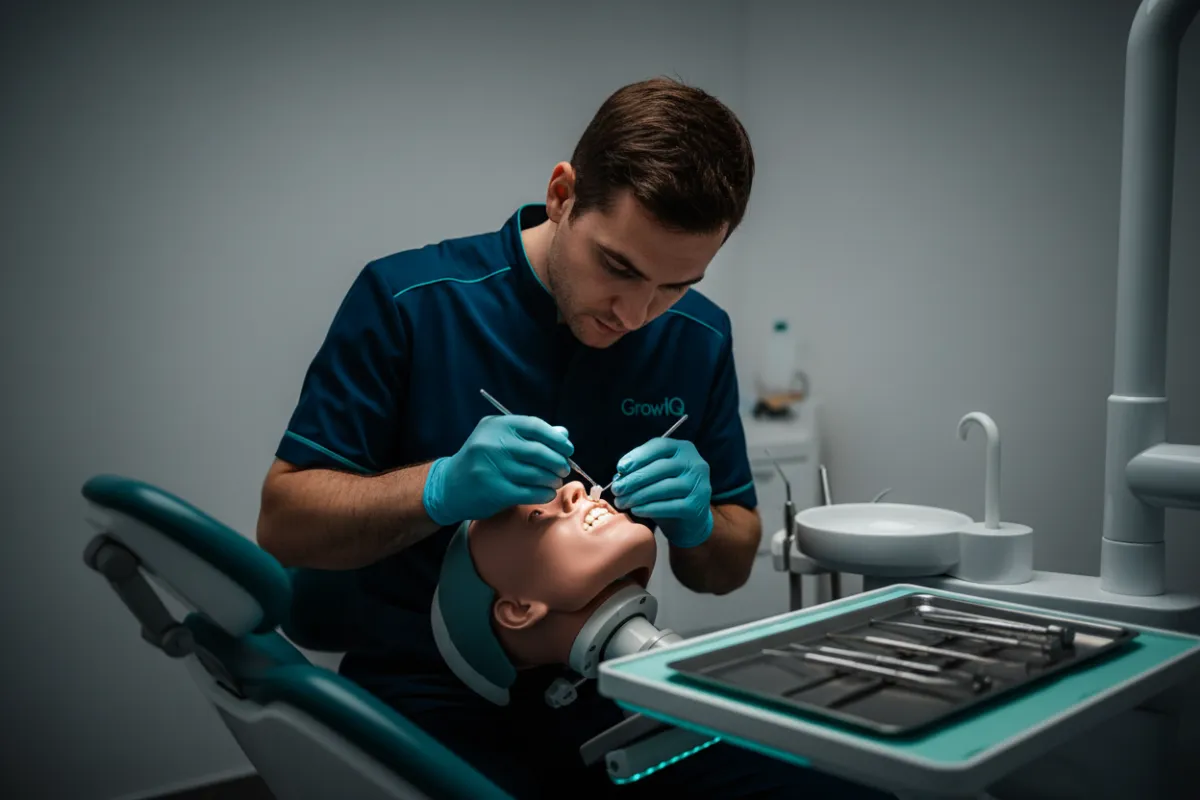 Dentist demonstrating precise restorative technique during hands-on clinical session