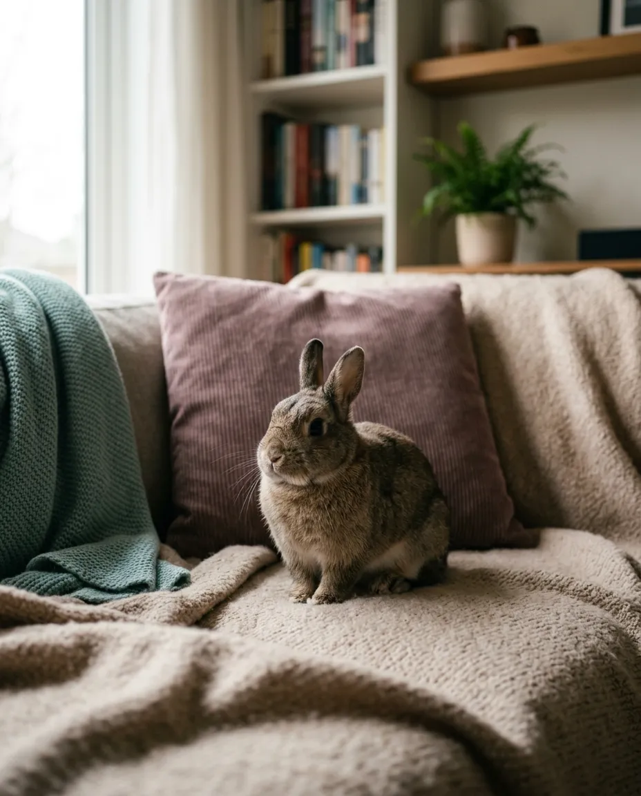 Rabbit in a safe, caring, and loving new home environment