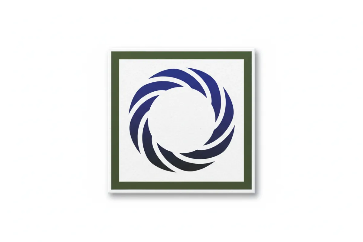 Editorial masthead mark: flat vector logo on white tile, isolated and centered, optimized for press grid placement.