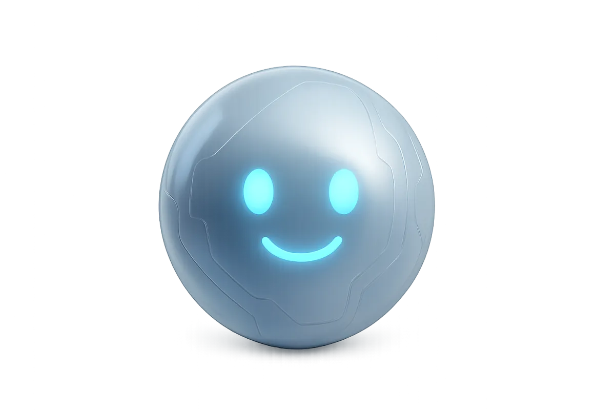 Modern AI assistant avatar orb, photorealistic 3D, transparent background