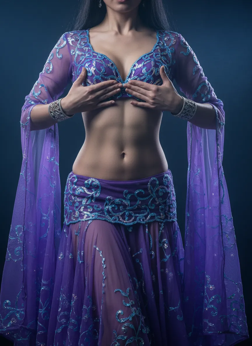 Belly dancer demonstrating core strength movements