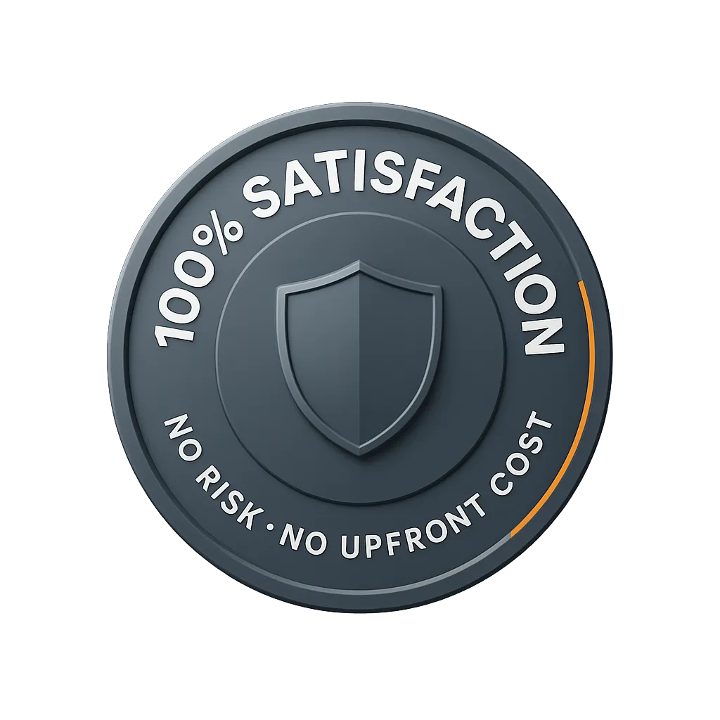 100% Satisfaction Guarantee Seal, Zero Risk, No Upfront Cost