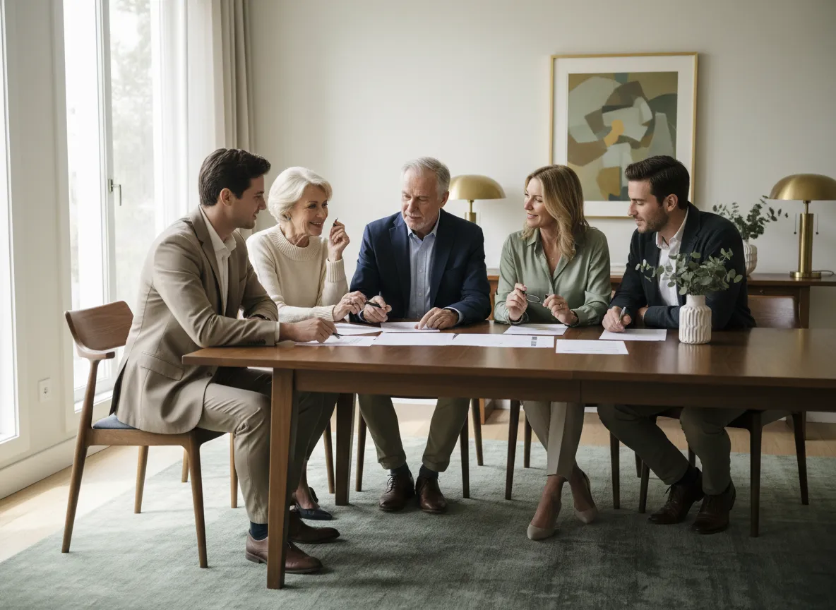 Family reviewing financial plan together