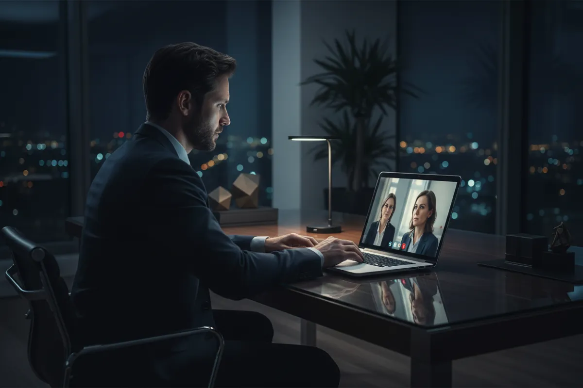 Asesora hablando por laptop con un cliente