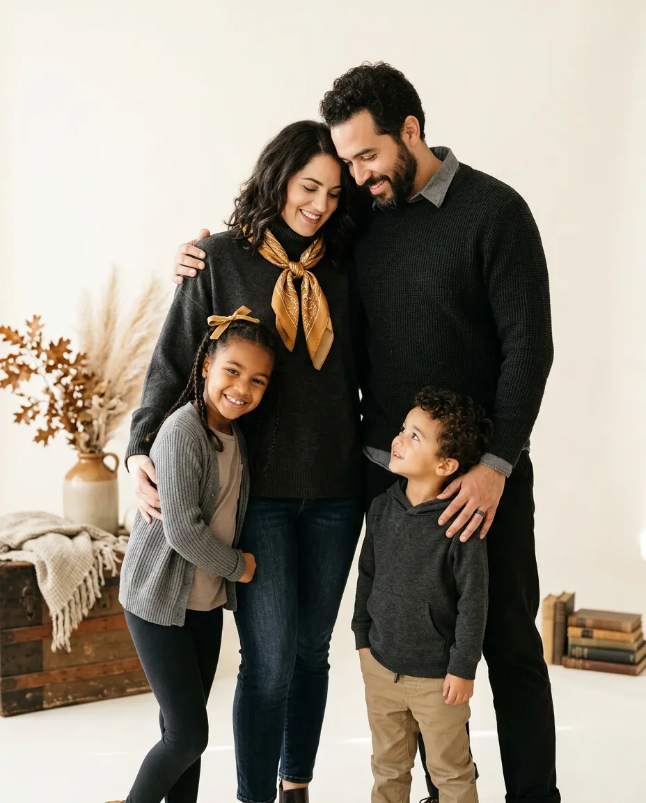 Modern family portrait during an autumn to holiday seasonal session