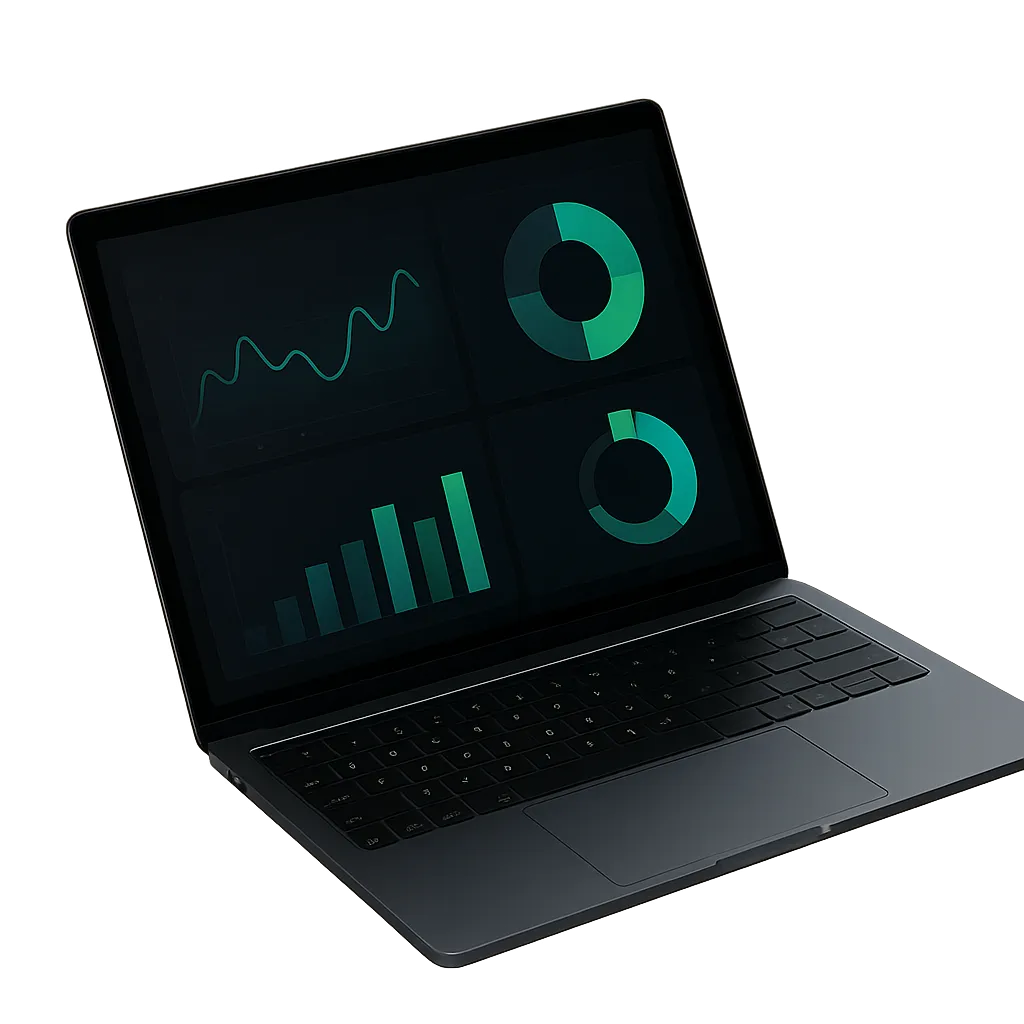 Floating premium laptop showing GoHeightz data-driven growth audit dashboard analytics