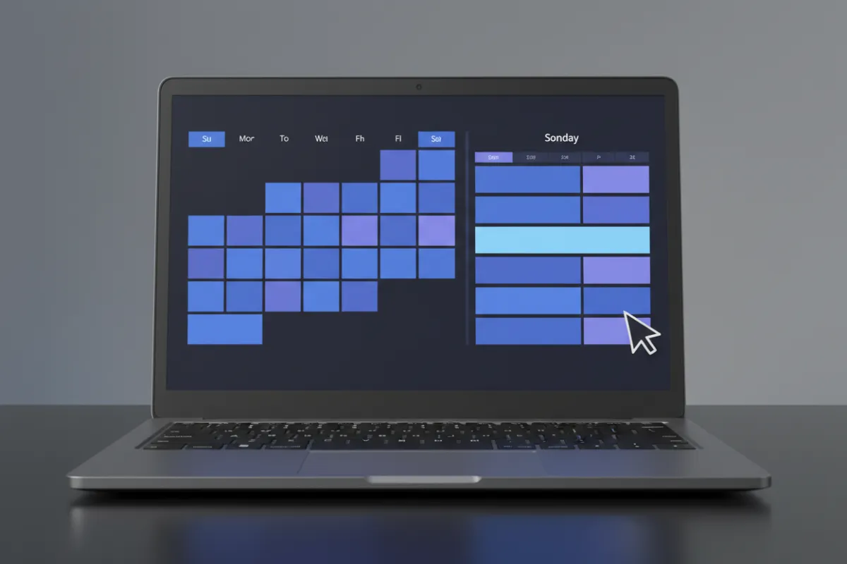Computer scheduling interface on a monitor showing a calendar with appointments